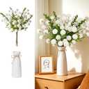 12pcs White Artificial Flowers with White Ceramic Vase Included,Faux Flowers for Vase,Table Centerpieces for Dining Room Eucalyptus Faux Chrysanthemum Mums Silk Flowers Floral Arrangements Home Decor