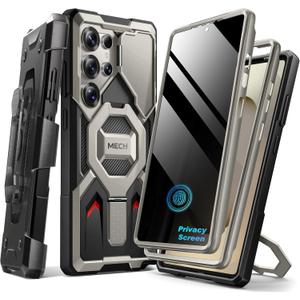 TONGATE Magnetic Stand for Samsung Galaxy S25 Ultra Case with Privacy Screen Protector, [Compatible with Magsafe] [Military Drop Protection] S25 Ultra Case with Camera Cover & Belt Clip, Gray Privacy