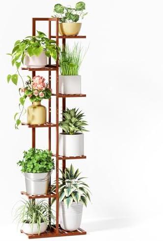 Salatmos Bamboo Plant Stand Indoor, 8 Tier 8 Potted Bamboo Plant Stands for Indoor Plants, Corner Plant Stand, Tiered Plant Stands, Plant Shelf For Indoor, Planter Holder for Multiple w Indoor, Brown