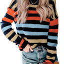 KIRUNDO Women's 2025 Fall Winter Striped Color Block Short Sweater Long Sleeve Crew Neck Casual Loose Knit Pullover Tops, Small