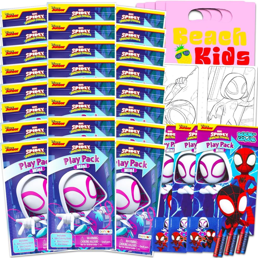 Marvel Spider Girl Gwen Stacy Mini Party Favors Set for Kids - Bundle with 24 Ghost-Spider Gwen Play Packs with Coloring Pages, Stickers, More (Spidergirl Birthday Party Supplies)