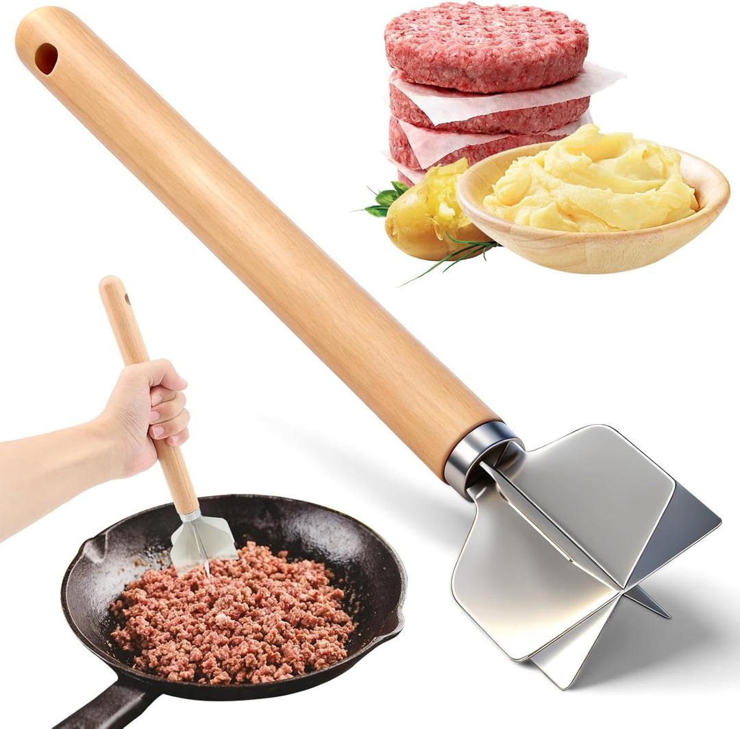 304 Stainless Steel Meat Chopper, Food Grade 6-Blade Ground Beef Chopper Potato Masher Hamburger Smasher Tool for Kitchen Cooking Vegetable Puree 11''