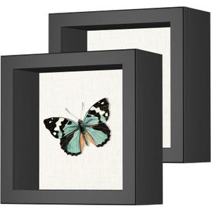 2 Packs 5x5 Shadow Box Frame with Linen Back - Sturdy Rustic Memory Display Case of Flower, Pictures, Medals and More, Black