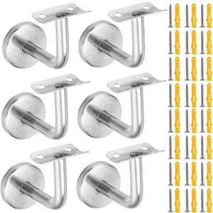 SOUJAP 6 Pack Curved Handrail Brackets, Stainless Steel Staircase Brackets, Heavy Duty Wall Mounted Stair Holder With Screws for Wood, Guardrails, Railing (60 80 MM)