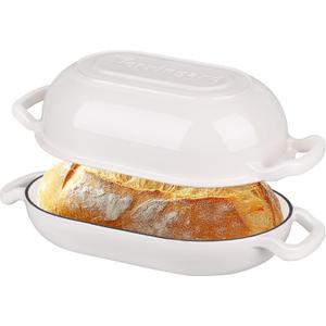 Enameled Cast Iron Sourdough Bread Oven, Dutch Oven, Loaf Cast Iron Bread Pan for Homemade Bread Baking, Meatloaf Pan with Lid, 5QT, White
