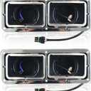 Headlight Housing Base and Chrome Bezel for Kenworth T400 T600 T800 | Impact-Resistant Plastic Housing,Chrome Dual Bezel,H4 Plugs and Wire Harnesses,1 Pair for Front Lighting