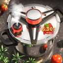 Pressure Cooker 6.3QT, Stainless Steel Pressure Canner with Triple-Layer Steel Body [One Hand Operation] Rotating Lock/Unlocking Lid System Steam Rack Included Olla De Presion