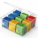 Tea Bag Organizer with Lid: Clear Acrylic Holder for Countertop Pantry, Stackable Drink Packet Storage Box - Tea Storage for 9 Types