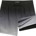 maamgic 2 in 1 Mens Swim Trunks 7 Inch Swim Shorts Swim Suits Board Shorts (Large, Gray Gradient-black)