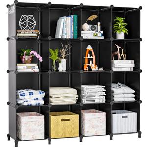 Neprock 16 Cubby Storage Organizer,Closet Clothes Storage Organizer,Cube Shelves Closet Organizers and Storage Shelves for Clothing Storage with Hammer, Bookshelf for KidsBlack