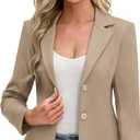 ELLEVEN Womens Work Knit Blazer, Stretch Slim Fit Half-Lined Lightweight Suit Notched Lapel Jacket (X-Small, Khaki)