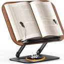 Book Stand for Reading, Adjustable Book Holder with 360 Rotating Bases, Foldable Designs, and Elastic Clips, Multifunctional Display Stand for Recipe, Cookbooks, Magazines, Tablets, Laptops (Dark Wood)