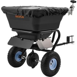 VEVOR Tow-Behind Spreader, 9.8 ft Spreading Width, Broadcast Spreader with 10" All-Terrain Tires, 85 lbs Capacity Hopper, Adjustable Flow Control, Lawn Spreaders for Seed Fertilizer Ice Melt