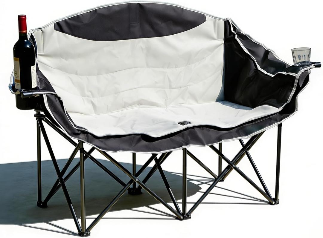 Double Camping Chairs, Heavy Duty Outdoor Camping Chair 2 Person Folding Loveseat Chair with Cup Holders for Outdoor Camping Sports Fishing for Adults, 1.88 ft x 4.75 ft x 3.02 ft