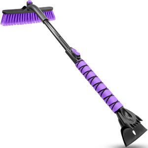 HEEYA Snow Brush for Car, Extendable Snow Brush and Ice Scraper with Foam Grip, Car Window Scraper for Snow and Ice for SUV Truck Auto Jeep RV Vehicle Windshield - Purple (35 Inch)