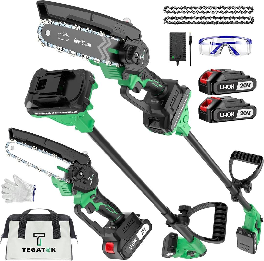 Cordless Pole Saw, 2-in-1 6" Battery Powered Pole Saws for Tree Trimming, 20V 2.0Ah Battery Mini Chainsaw with Pole, 6.6ft Reach Small Pole Saw for Wood Cutting, Trimming