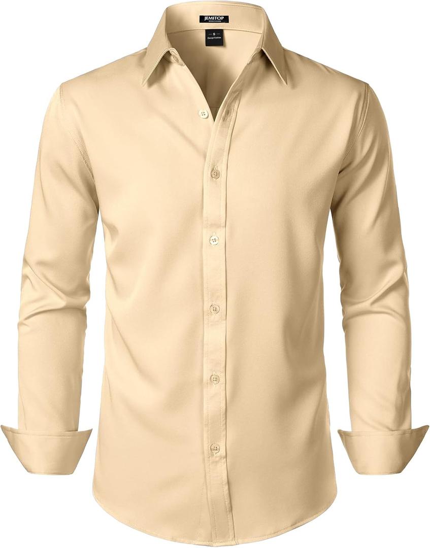 Men's Stretch Soft Slim Fit Dress Shirts Long Sleeve Formal Wedding Business Casual Button Down Shirt (X-Large, Khaki)