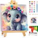 Reivworl Paint by Numbers Kit for Kids with Frame and Easel, Elephant Paint by Number for Kids Age 6-8-12, Acrylic Paint by Numbers for Gifts and Home Decor (8X8inch)