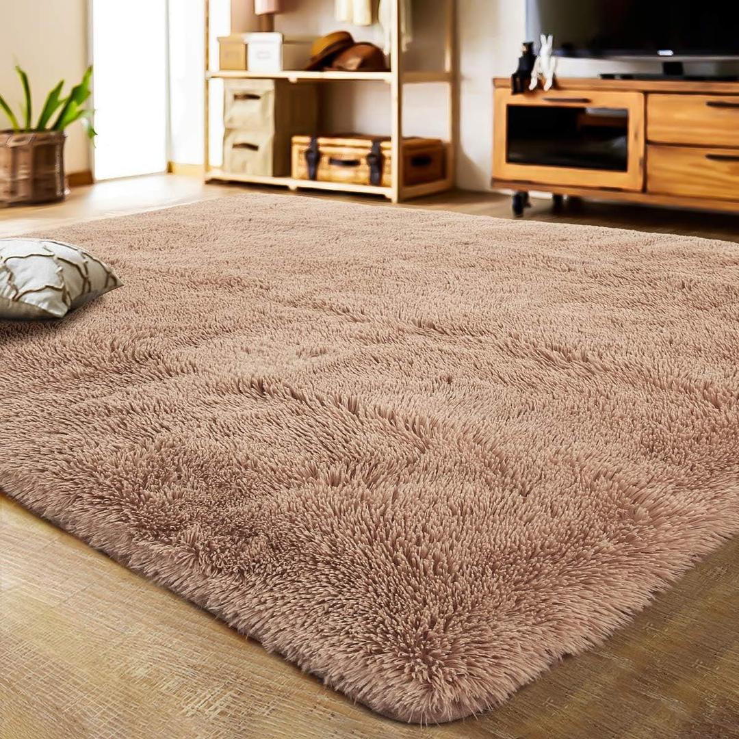 LOCHAS Ultra Soft Indoor Modern Area Rugs Fluffy Living Room Carpets for Children Bedroom Home Decor Nursery Rug 3x5 Feet, Light Tan