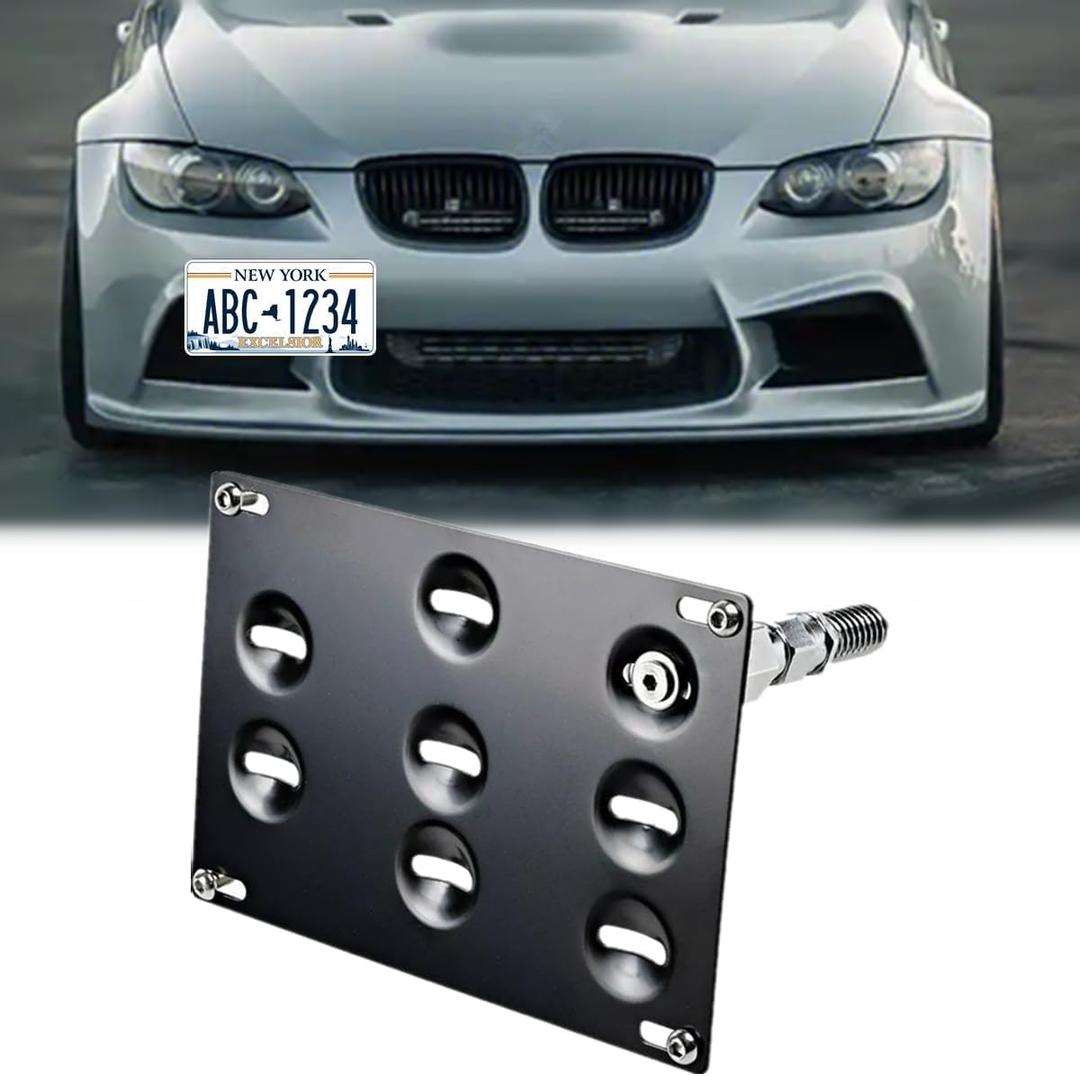 Drill-Free Front Tow Hook License Plate Frame for BMW E82 E88 128i 135i 1M E39 E90 E91 E92 E93 328i 335i M3 X5 X6 Relocator Holder Front Bumper Frame (E Chassis)