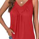 Bliwov Women's Tank Tops V Neck Ruched Workout Clothes Loose Fit Casual Sleeveless Beach Vacation Outfits Trendy Fall Blouses (X-Large, Blood Red)