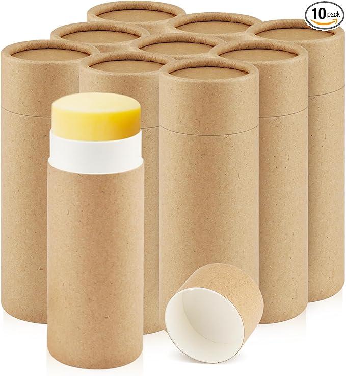 10 Pcs 2.5 oz Paperboard Deodorant Tubes,Empty Push-Up Style Kraft Paper Tube Holder,Cardboard Biodegradable Round Solid Container for DIY Homemade Lotion Bars,body Deodorant Sticks- Brown