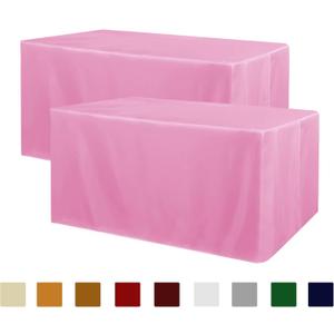 Obstal 2 Pack Table Clothes for 4 Foot Rectangle Tables - Water Resistant Washable Fabric Polyester Rectangle Table Cover Protector for Wedding, Banquet and Trade Shows, 48L x 24W x 30H Inches, Pink