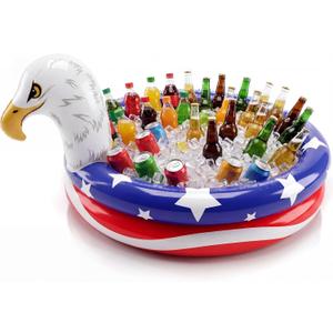 Inflatable Eagle Ice Cooler, 47" Large 4th of July Ice Serving Bar with 19 Gallon Capacity Holds 130+ Cans, Floating Beverage Cooler Bin for Pool, BBQ, Beach and Outdoor Patriotic Parties