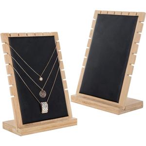 MyGift Modern Bamboo Necklace Jewelry Tabletop Display Boards, Set of 2, Black