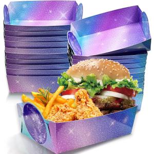 36 Pcs Music Kpop Theme Paper Food Trays Disposable, Gradient Pastel Purple Snack Boats Nacho Taco Serving Trays for Purple Disco Birthday Party Decorations Supplies