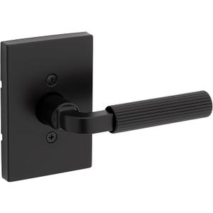 Kwikset Mirada Reeded Dummy Door Handle, Single Sided Lever for Closets, French Double Doors, and Pantry, Matte Black, Non-Turning Reversible Interior Push/Pull Lever, with Microban Protection