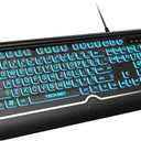 TECKNET Large Print Backlit Keyboard, Wired USB-A Computer Keyboard With Wrist Rest, 7-Color Backlit, Oversized Letter Keys Easy to See, Plug-and-Play, Silent, Light Up Keyboard for Windows/PC/Laptop (Green)