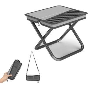 Portable Ultralight Travel Stool Camping Chair Fishing Stool - Gray Carbon Steel and Keychain, Handbag Style Pocket Foldable (Medium, Grey)