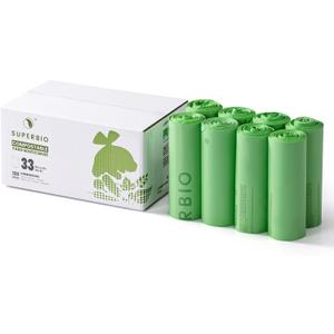SUPERBIO 33 Gallon Compostable Yard Waste Bags, Lawn & Leaf Bags, Extra Thick 1.57 Mil (120 Count Bulk), BPI and OK compost INDUSTRIAL