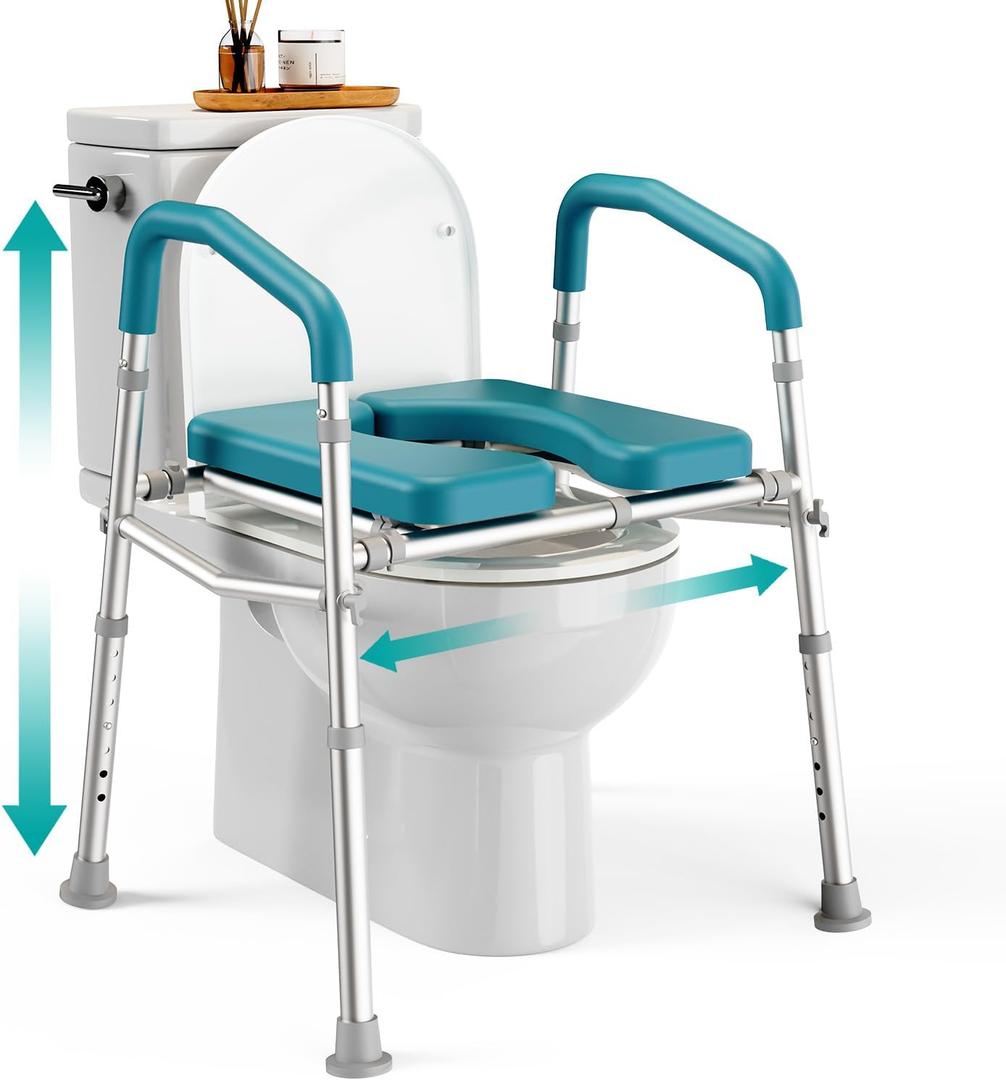 PELEGON Raised Toilet Seat with Handles (400lb) - Adjustable Height & Width Toilet Chair with Arms, Toilet Riser with Handles, Toilet Chair Over Toilet, Handicap Toilet Seat for Elderly (Teal)