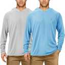 Roadbox UPF 50+ Fishing Shirts for Men, Long Sleeve UV Sun Protection Hoodie, Outdoor Hiking Running Swimming Rash Guard (Large, 2 Pack-light Blue+gray)