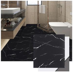 Peel and Stick Floor Vinyl Tiles, Waterproof Self-Adhesive Vinyl Flooring, Bathroom Floor Tiles for Kitchen, Living Room, Office, Easy DIY Installation, 12"x12"x0.1", 30-Pack, Durable and Stylish (Stone Night Black)