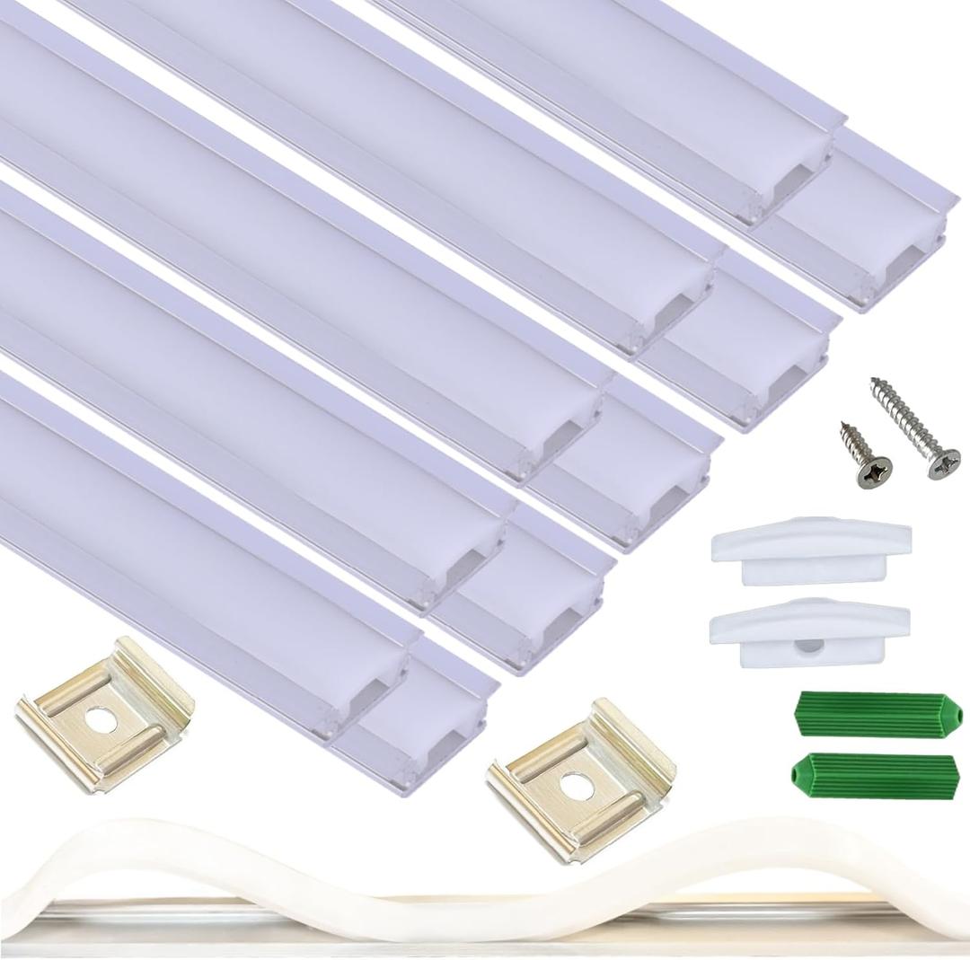 10-Pack 3.3FT Recessed Strip Channel With Continuous Silicone Diffuser , Flexible Seamless Milky Cover LED Ribbon Tape Track,Wardrobe Bookcase Cabinet Embedded Aluminum Low Profile (10, Silver)