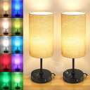 Unicozin Table Lamp Set of 2, 3 CCT 3000K/4500K/6500K & RGB Color Changing, Stepless Dimmable Small Bedside Lamp for Reading, Ambience Nightstand Light for Home Decor Party, Beige Shade (14.5in)