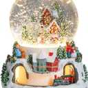 Christmas Village Snow Globes, Church House with Moving Train Musical Snow Globe Swirling Glittering Water Globes Christmas Birthday Gift for Girls Kids Daughters