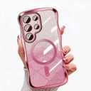 Misscase for Samsung Galaxy S26 Ultra with Magnetic Case 6.9", Compatible with MagSafe, Built-in Camera Lens Protector Full Protection,Soft TPU Cute Wavy Glitter Slim Border Phone Cover Rose Gold