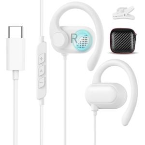 Open Ear USB C Headphones for Samsung S26 Ultra S25 FE S23 A17 A36,Over Ear Buds Type C Earphones Wired with Adjustable Ear Hooks for iPhone 17 Pro Max 17e 16e 16 Plus 15,USB-C Headset for iPad A16 10 (White)