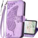 for iPhone 11 Wallet Case,Women Flip Folio Cover with Butterfly Embossed PU Leather Kickstand Credit Card Holder Slots Detachable Wrist Strap for iPhone 11 6.1 inch (Lavender)