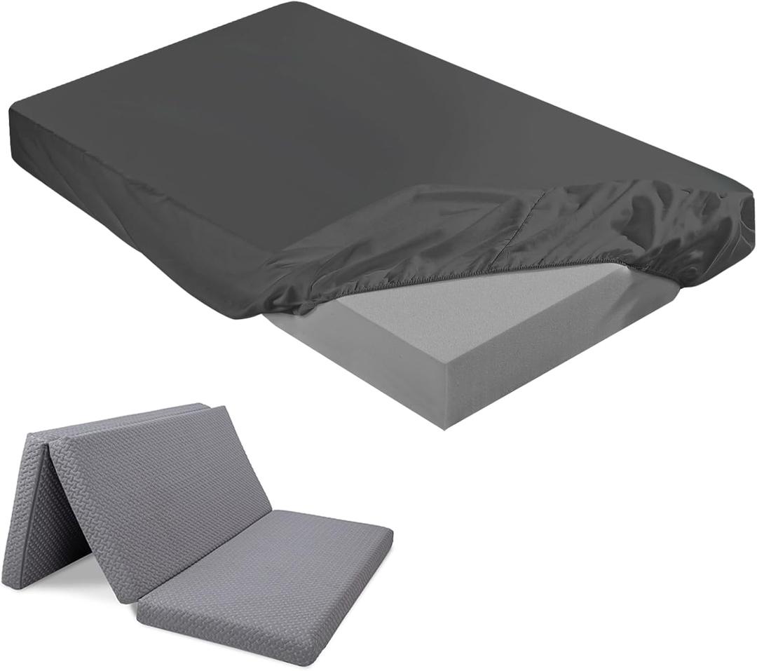 Breling Fitted Sheet (Sheet Only) Compatible with Milliard Trifold Mattress Folding Mattress Fitted Microfiber Bedsheet for Camp Bunk Rvs Bed (Full,4'',Dark Gray)