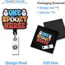 2 x YAZMEEN Funny Halloween Badge Reel Gifts - One Spooky Nurse - Retractable Badge Holder with Alligator Clip - Black Glitter Acrylic ID Card Holder - Gifts for RN ICU ER Nurse Doctor Night Shift Work