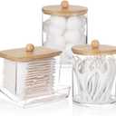 Tbestmax Qtips Dispenser Bathroom Container, 10/12 oz Cotton Ball Holder, Apothecary Jar Organizer for Storage Cotton Swab, Cotton Round Pads, Floss Picks (Beige Bamboo Lids)
