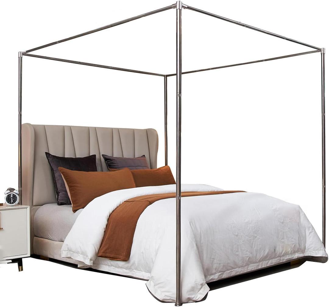 Canopy Bed Frame King, Stainless Steel Four Corner Bed Canopy Poles Mosquito Net Frame Bracket Fit for Metal Bed Wood Bed, Stainless Steel Canopy Bed Frame King Size