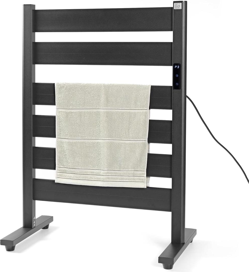 Towel Warmer Rack, Heated Towel Racks for Bathroom, 6-Bar, Upgraded Extra-Wide Heating Area, Built-in Timer and Temperature Adjustment, Large Free-Standing Heated Towel RackMatte Black