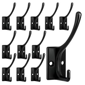 Homanu 12 Pack Coat Hooks, Heavy Duty Coat Hooks Wall Mounted with 24 Screws, No Rust Double Hooks Black Wall Hooks for Hanging Towel, Coat, Scarf, Bag, Hat, Cup, Key