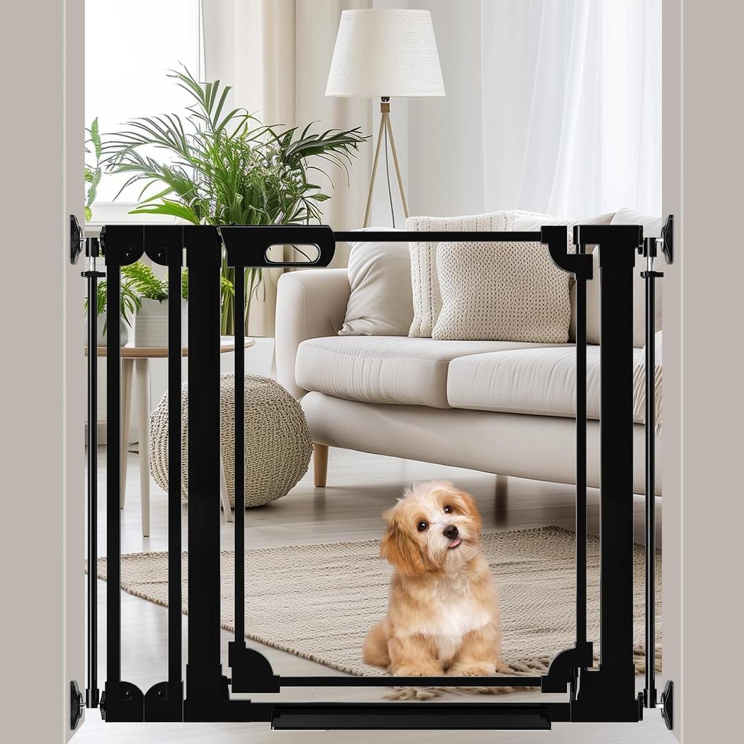 WAOWAO Clear Baby Gate for Stairs Modern Design Acrylic Auto Close Pet Gate, 29.52-37.79" Wide Safety Baby Gate for Doorways,Black Clear Dog Gates Indoor,Hallways,Kitchen